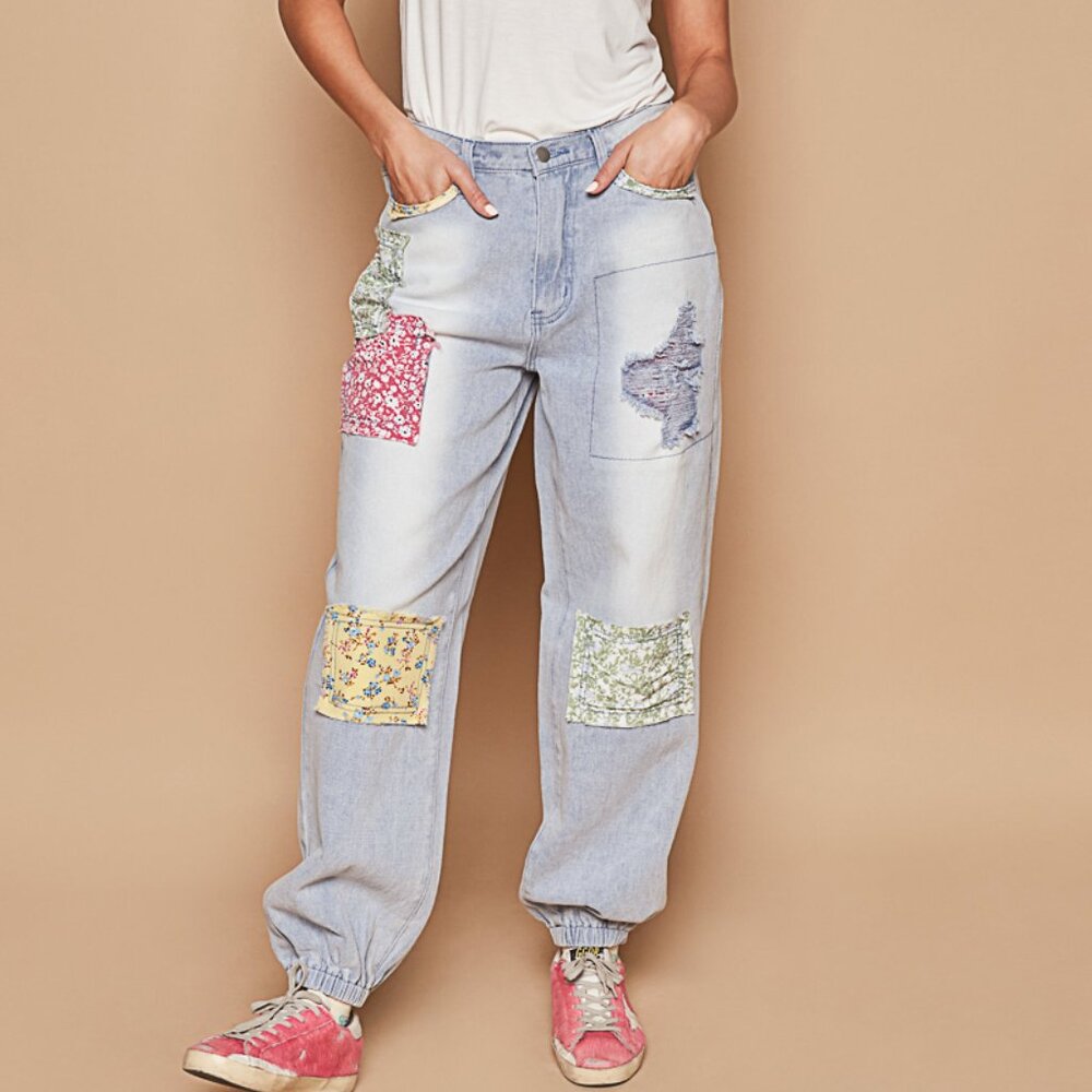 P002  POL Denim Patch Work Joggers